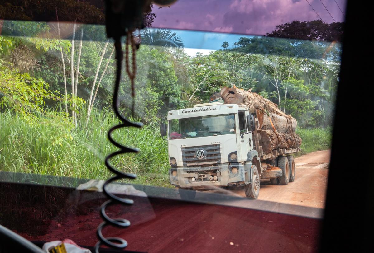 Transporte de desmatamento ilegal na estrada que liga Uruará ao porto Maribel, no rio Iriri (PA), muito utilizada para escoamento de madeira retirada ilegalmente, especialmente da Terra Indígena Cachoeira Seca do Iriri|Lilo Clareto/ISA