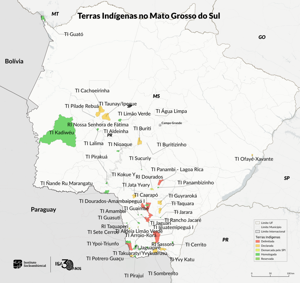Terras Indígenas no Mato Grosso do Sul | Fonte: Instituto Socioambiental, 2024