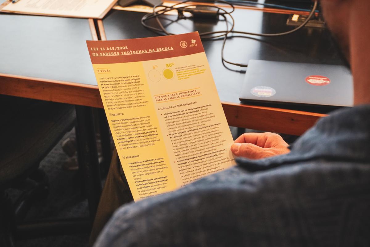 Folheto, Saberes Indígenas nas escolas, reunião de finalização da 1ª rodada do Comitê Aldear a Educação Básica